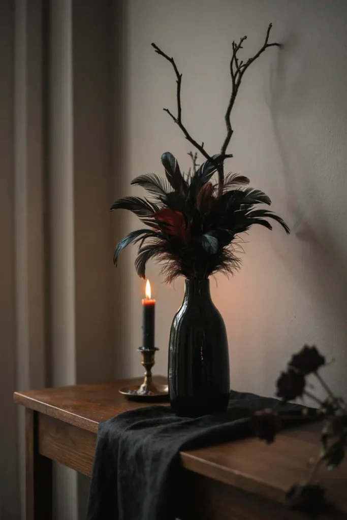 Black Feather Accent Vase