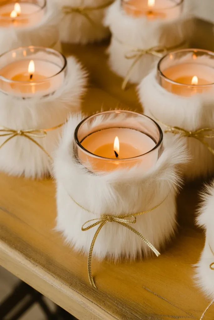  Faux Fur Wrapped Candle Holders