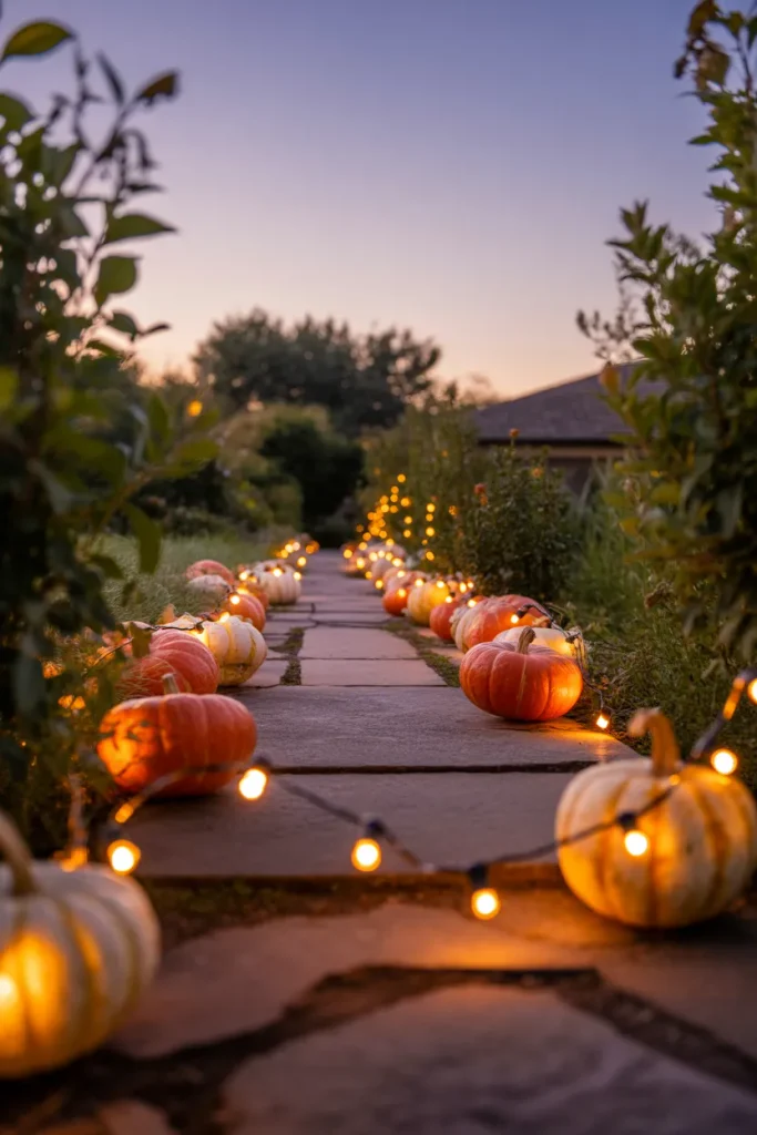 String Light Pumpkin Path