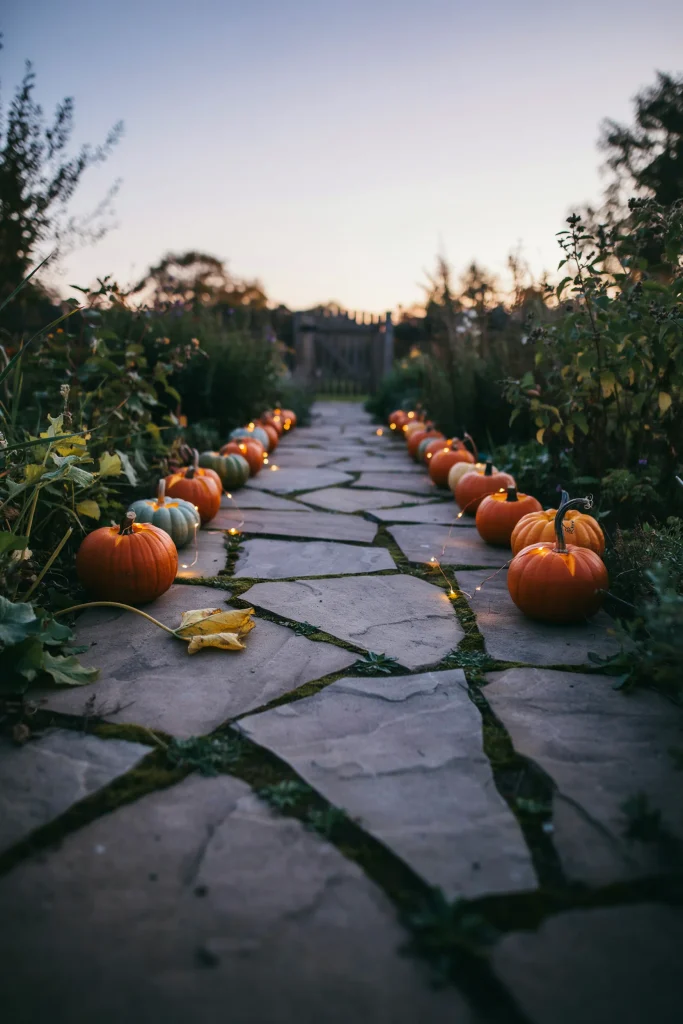 String Light Pumpkin Path