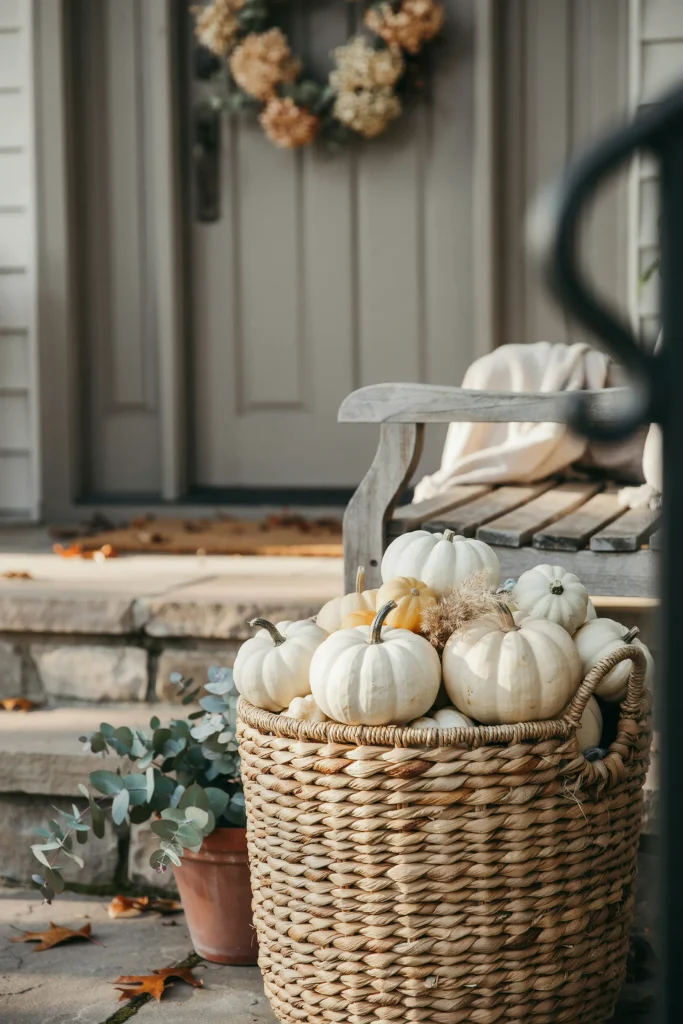 Woven Basket Pumpkin Display